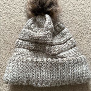 Cozy Tan Knit Pom-Pom Beanie for Woman